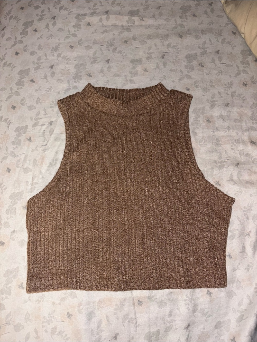 SHEIN Ribbed Sleeveless Mock Neck Crop Top - Brown